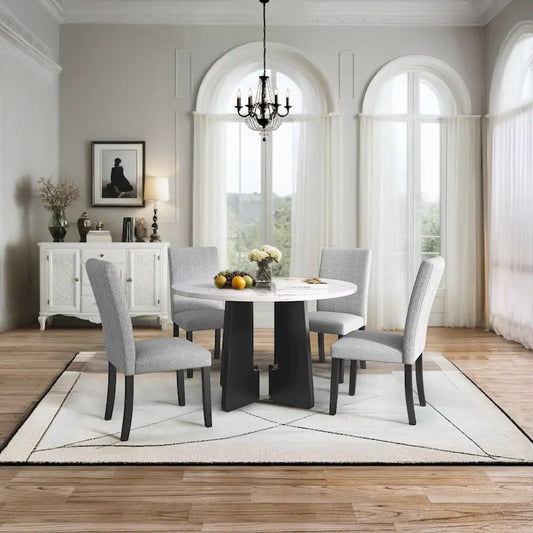 5-Piece Wood Marble Table Upholstered