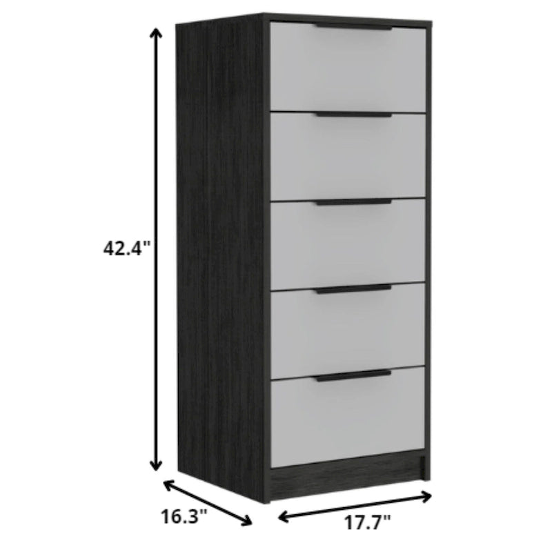 Wood Modern 5 Drawer Dresser Chest with Metal Glides and Handles