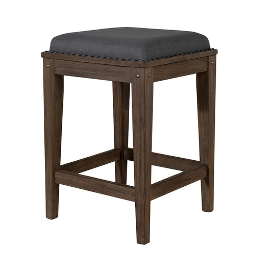 17 Inch Rustic Wood Metal Table Upholstered