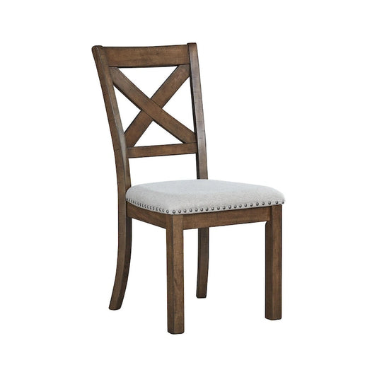 19 Inch Rustic Wood Fabric Chair Upholstered