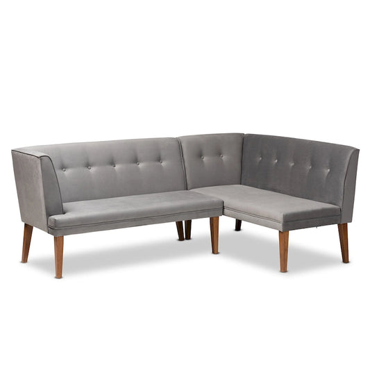 Stewart Mid-Century Velvet Dining Nook Banquette Set(2PC)-Grey