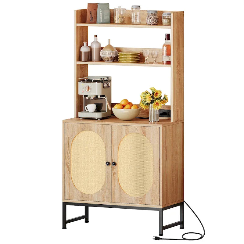Rattan Engineered Wood Cabinet Charging Station