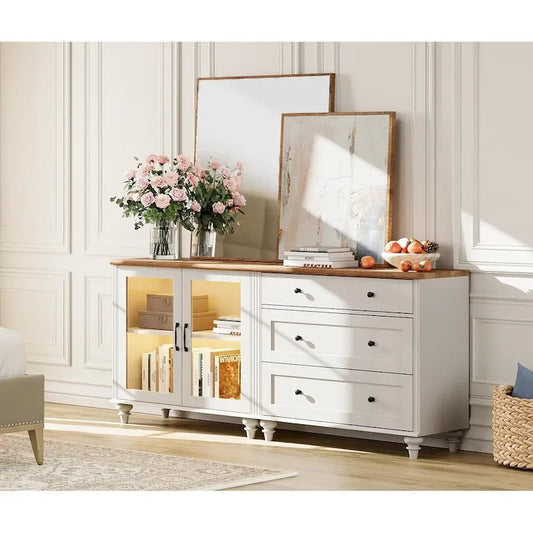 68 Inch Wood Metal Cabinet with Storage