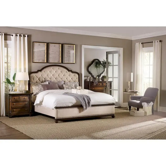 King 81.75 Inch Traditional Wood Fabric Bed Upholstered