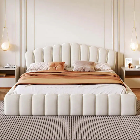 Queen Modern Wood Metal Bed Upholstered