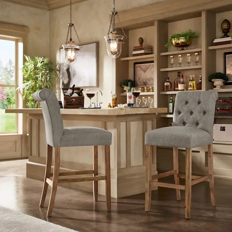 36 Inch Modern Wood Linen Chair Upholstered