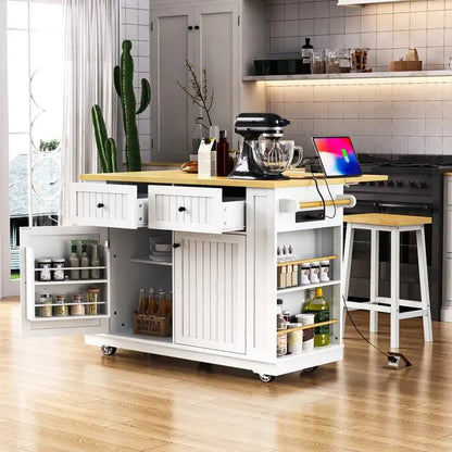 53 Inch Bamboo Engineered Wood Kitchen Cart Adjustable