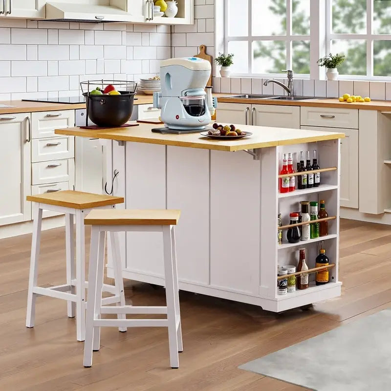 53 Inch Bamboo Engineered Wood Kitchen Cart Adjustable