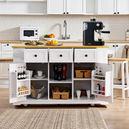 53 Inch Bamboo Engineered Wood Kitchen Cart Adjustable