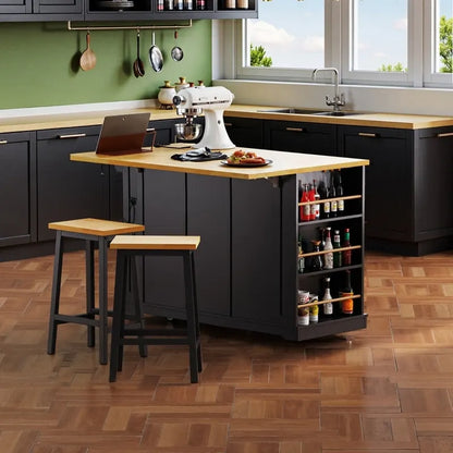 53 Inch Bamboo Engineered Wood Kitchen Cart Adjustable