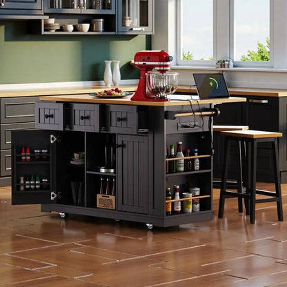 53 Inch Bamboo Engineered Wood Kitchen Cart Adjustable