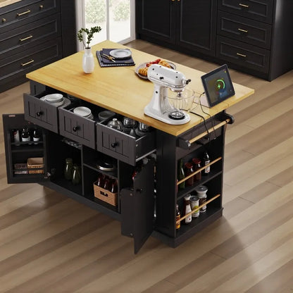 53 Inch Bamboo Engineered Wood Kitchen Cart Adjustable