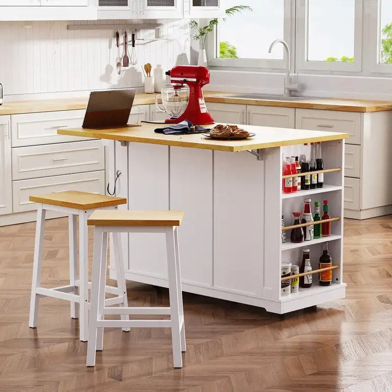 53 Inch Bamboo Engineered Wood Kitchen Cart Adjustable