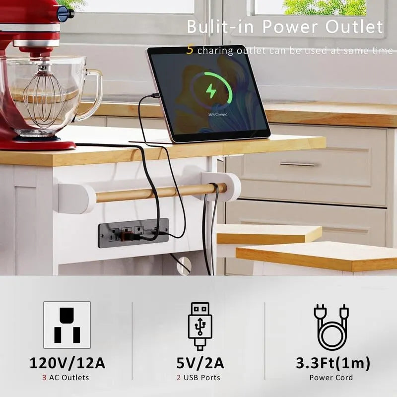 53 Inch Bamboo Engineered Wood Kitchen Cart Adjustable