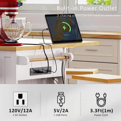 53 Inch Bamboo Engineered Wood Kitchen Cart Adjustable