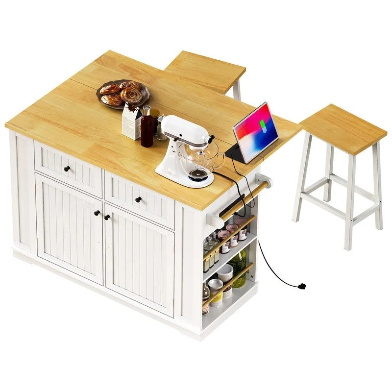 53 Inch Bamboo Engineered Wood Kitchen Cart Adjustable