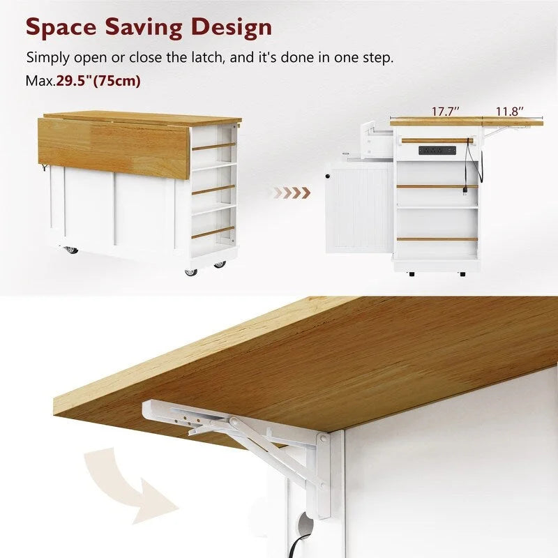 53 Inch Bamboo Engineered Wood Kitchen Cart Adjustable