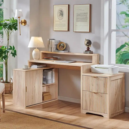67 Modern L Shaped Desk, Wood Home Office Desk with Charging Station