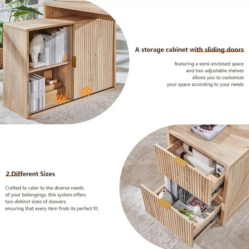 67 Modern L Shaped Desk, Wood Home Office Desk with Charging Station