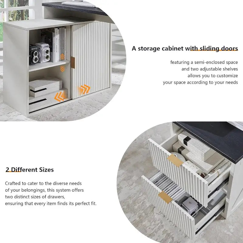 67 Modern L Shaped Desk, Wood Home Office Desk with Charging Station