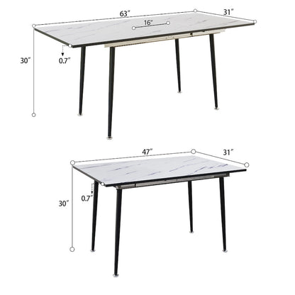 Modern Metal Marble Table Extendable