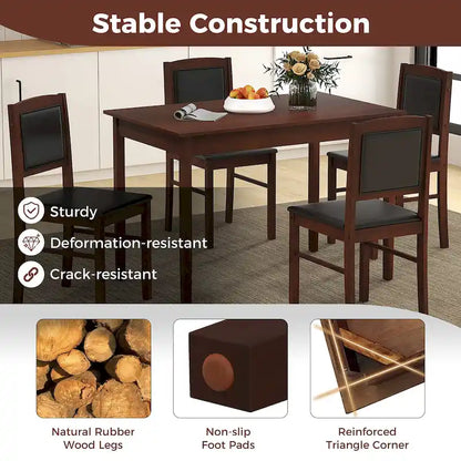 5-Piece Wood Fabric Table Upholstered