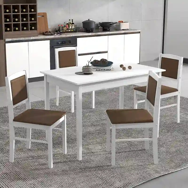 5-Piece Wood Fabric Table Upholstered