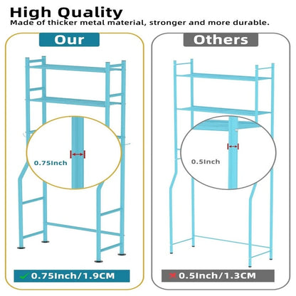 3-Tier Over The Toilet Storage, Freestanding Metal Bathroom Shelves with 4 Hooks, Over Toilet Storage Shelf with Paper Holder