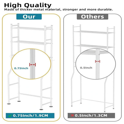 3-Tier Over The Toilet Storage, Freestanding Metal Bathroom Shelves with 4 Hooks, Over Toilet Storage Shelf with Paper Holder