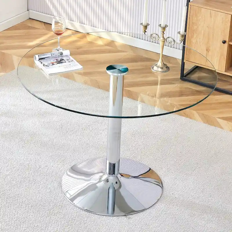39.7 Inch Modern Metal Glass Table LED