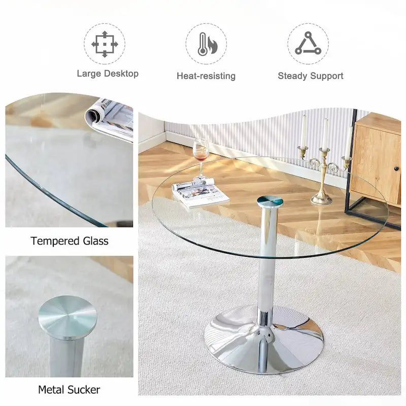 39.7 Inch Modern Metal Glass Table LED