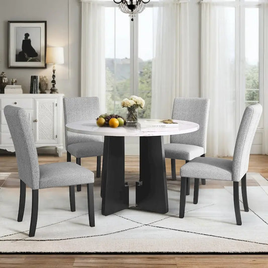 5-Piece Wood Marble Table Upholstered