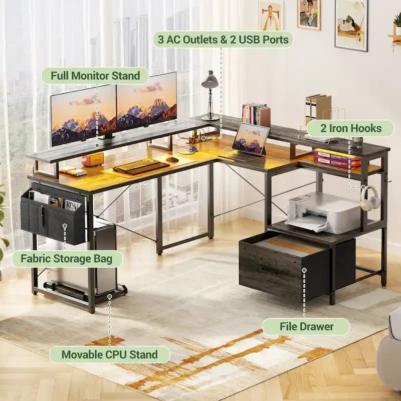 Metal Engineered Wood Table LED