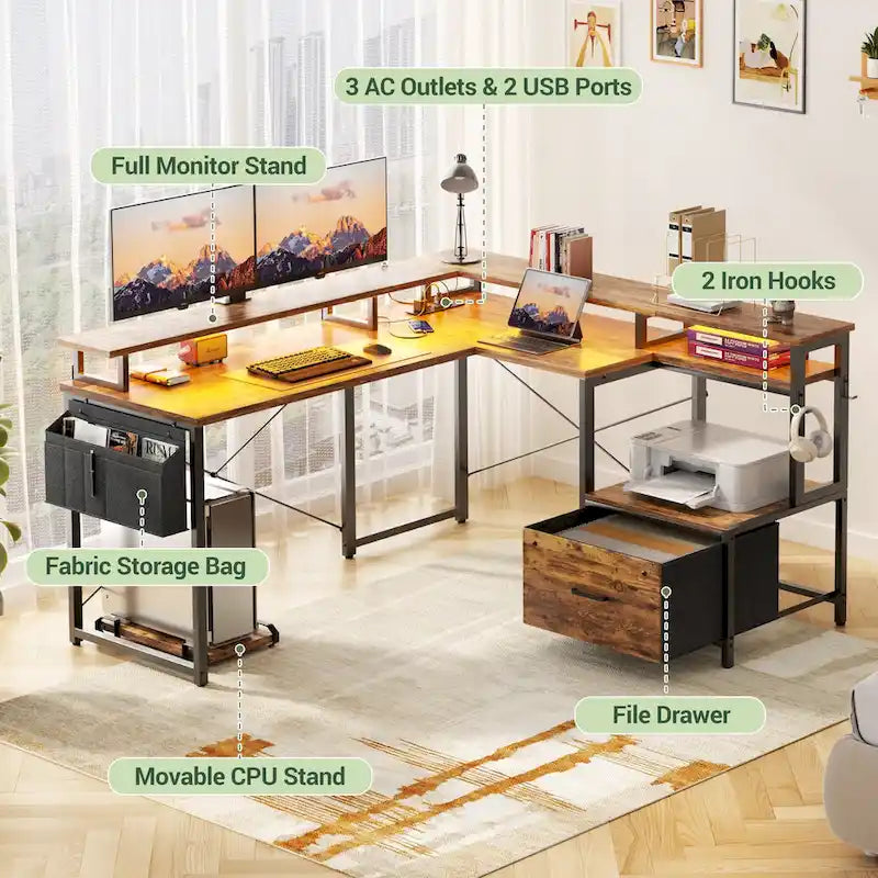 Metal Engineered Wood Table LED