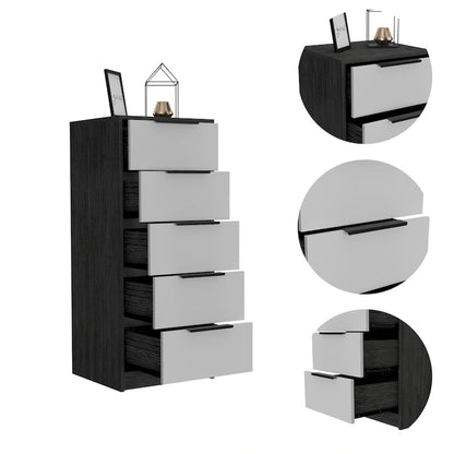 Wood Modern 5 Drawer Dresser Chest with Metal Glides and Handles