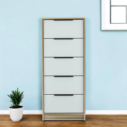 Wood Modern 5 Drawer Dresser Chest with Metal Glides and Handles