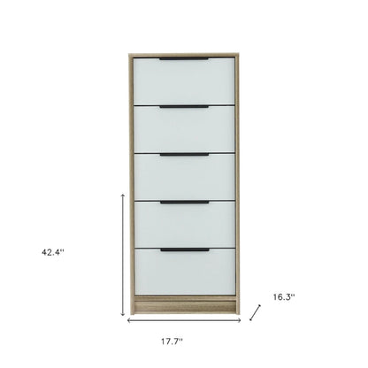 Wood Modern 5 Drawer Dresser Chest with Metal Glides and Handles