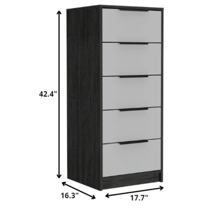 Wood Modern 5 Drawer Dresser Chest with Metal Glides and Handles