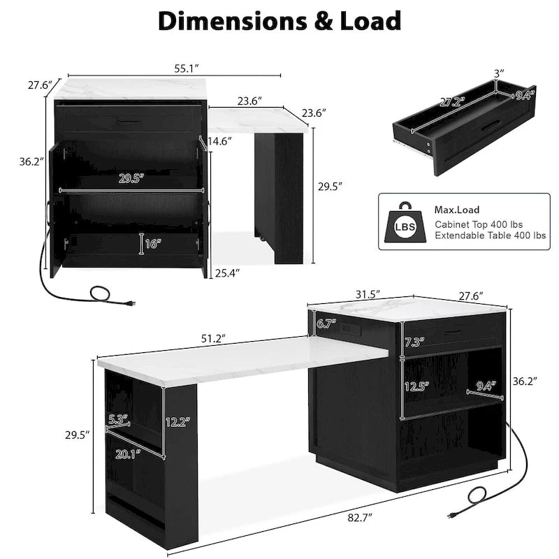 Full 5 Inch Modern Metal Marble Table with Storage