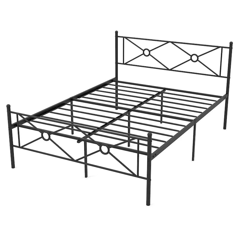 Gymax Full/Queen Size Metal Platform Bed Frame w/ Headboard Mattress