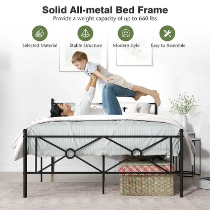 Gymax Full/Queen Size Metal Platform Bed Frame w/ Headboard Mattress