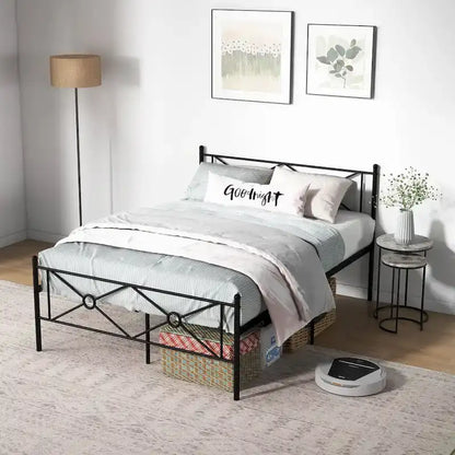 Gymax Full/Queen Size Metal Platform Bed Frame w/ Headboard Mattress