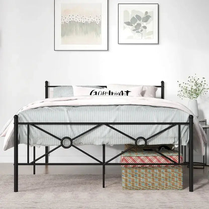 Gymax Full/Queen Size Metal Platform Bed Frame w/ Headboard Mattress