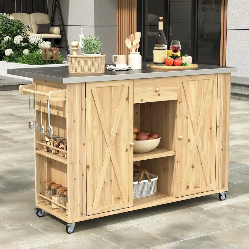 Rustic Wood Metal Kitchen Cart Adjustable