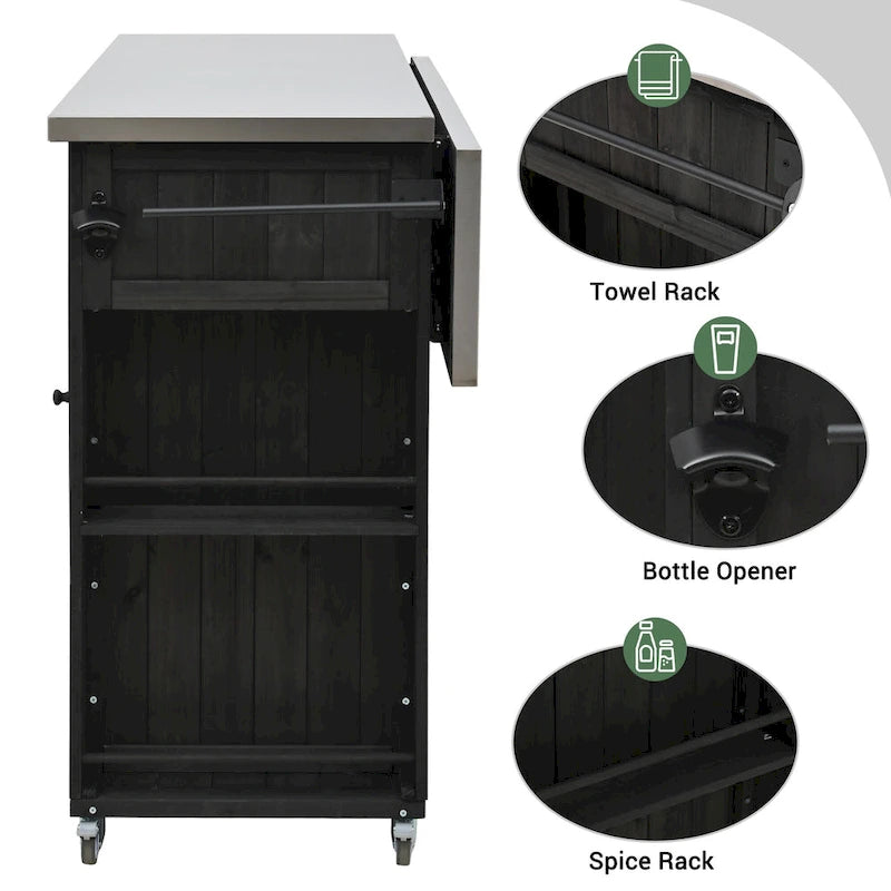 Rustic Wood Metal Kitchen Cart Adjustable