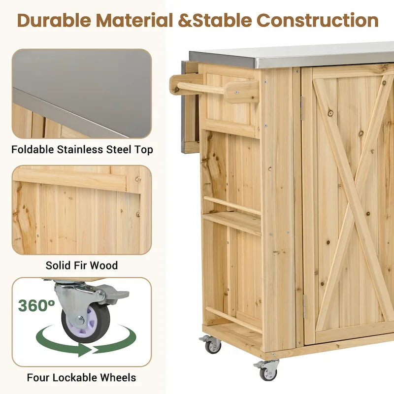 Rustic Wood Metal Kitchen Cart Adjustable