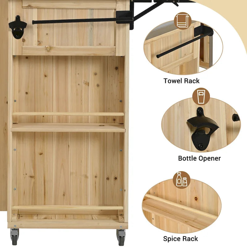 Rustic Wood Metal Kitchen Cart Adjustable