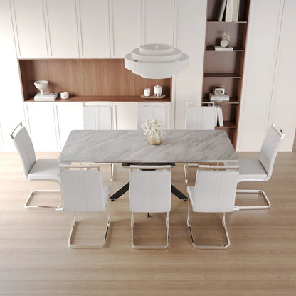 Modern Dining Set with Rectangular Extendable Metal Legs Table & High Back C-shaped Tube Armless Chairs