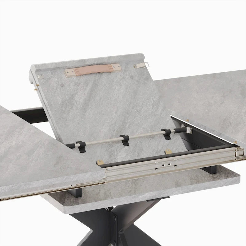 Modern Dining Set with Rectangular Extendable Metal Legs Table & High Back C-shaped Tube Armless Chairs