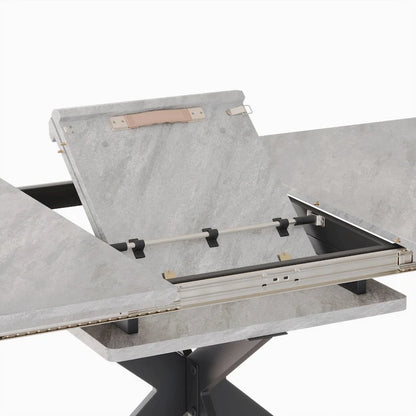 Modern Dining Set with Rectangular Extendable Metal Legs Table & High Back C-shaped Tube Armless Chairs